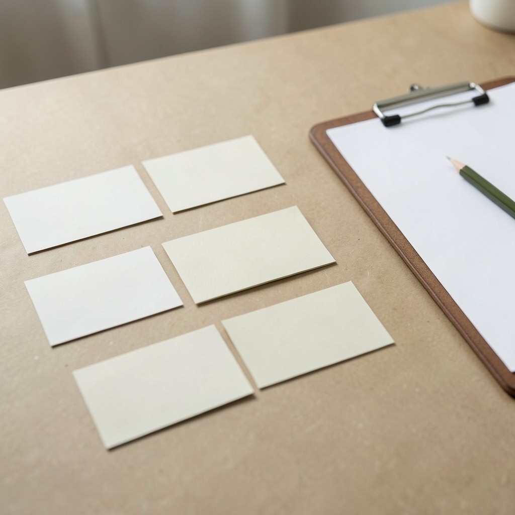 Clipboard and status cards arranged in lanes on a dispatch table