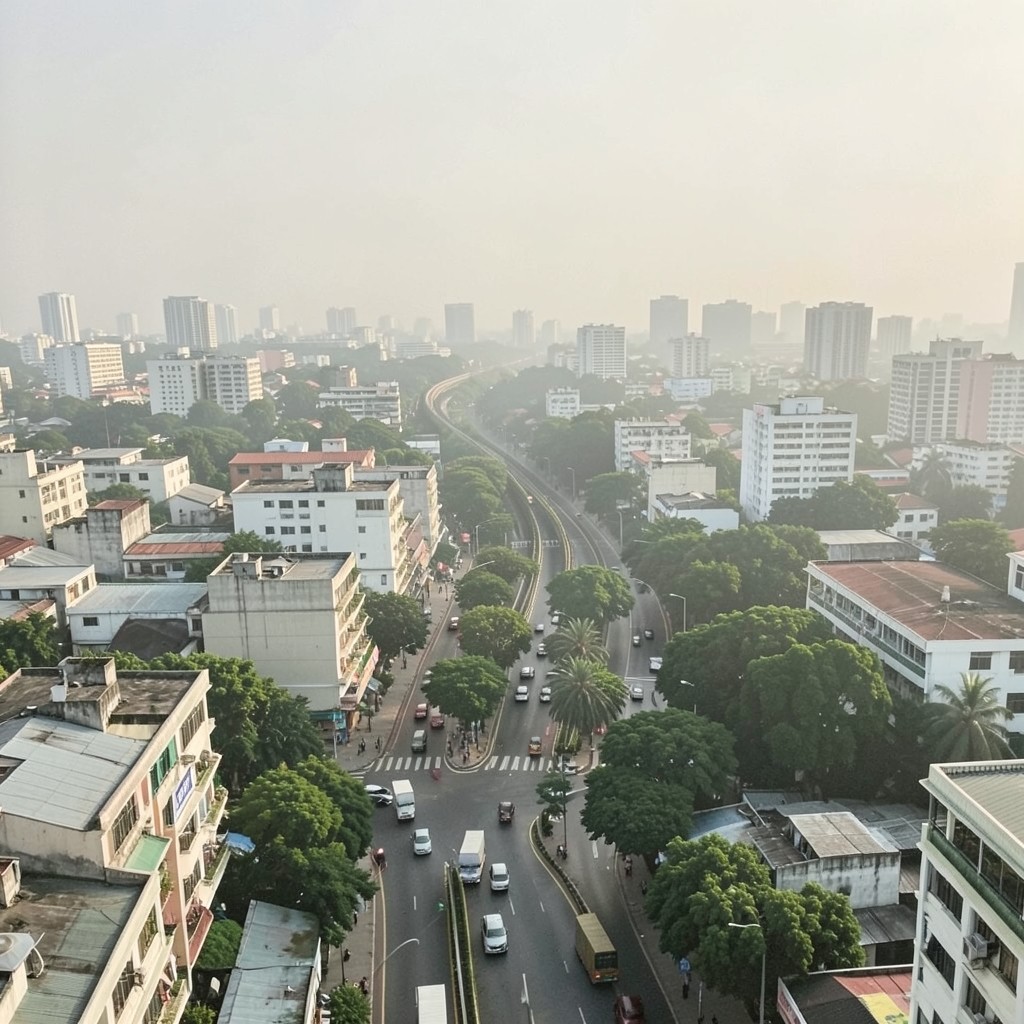 Map-like view of Bangkok delivery corridors at soft daylight