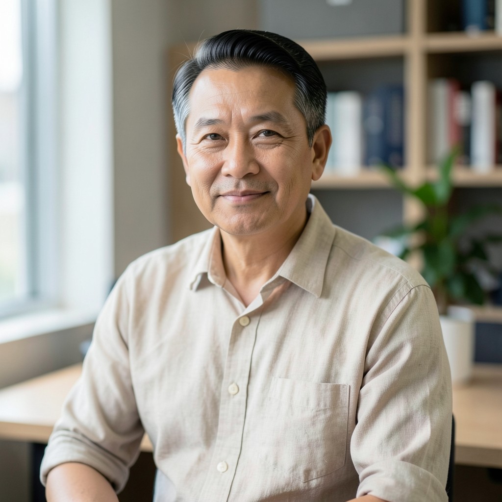 Portrait of a senior logistics advisor in a linen shirt