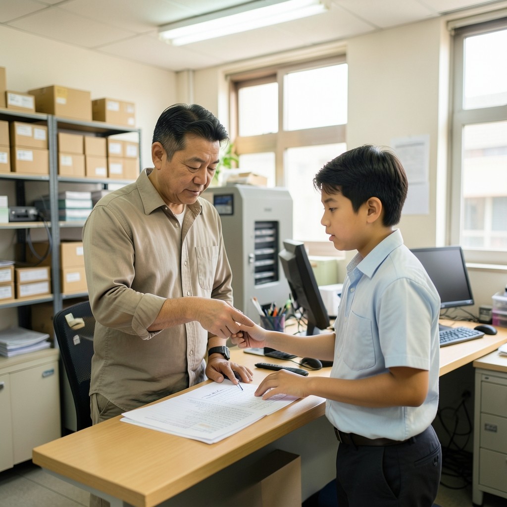 Operations mentor coaching a dispatch clerk at a standing desk